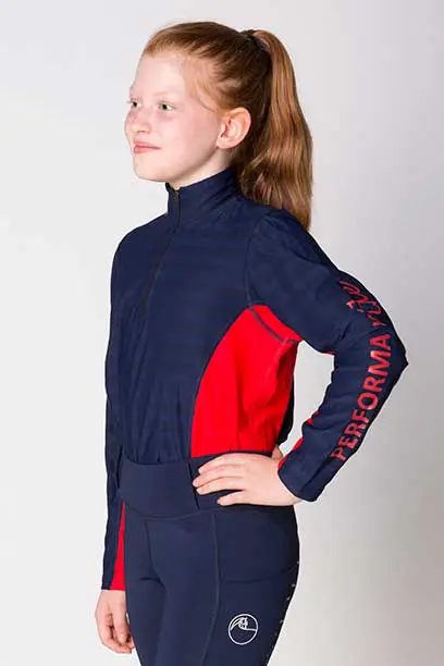 equestrian technical shirt youth red navy front left performa ride