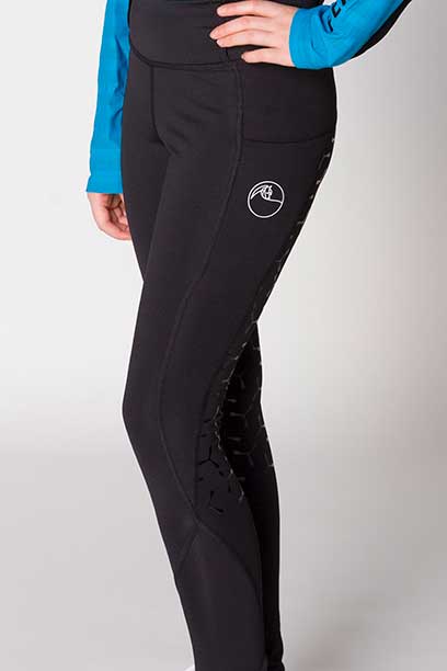 Youth Disrupt Horse Riding Tights Black Front Left Close Up Performa Ride