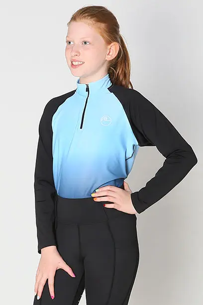 youth base layer equestrian top blue blue ombre front performa ride