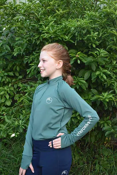 disrupt kids baselayer equestrian top green front left performa ride